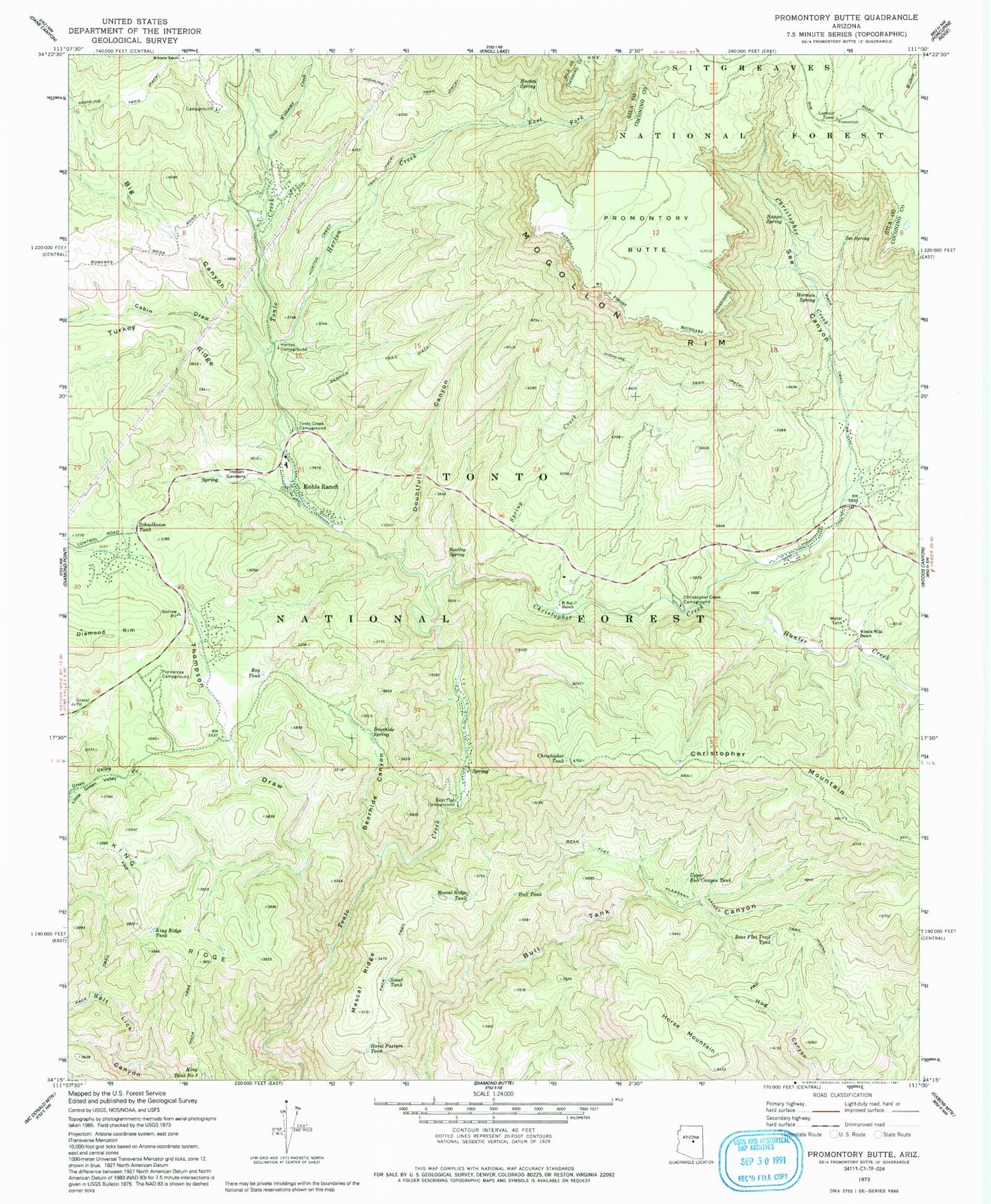 Classic USGS Promontory Butte Arizona 7.5'x7.5' Topo Map Image