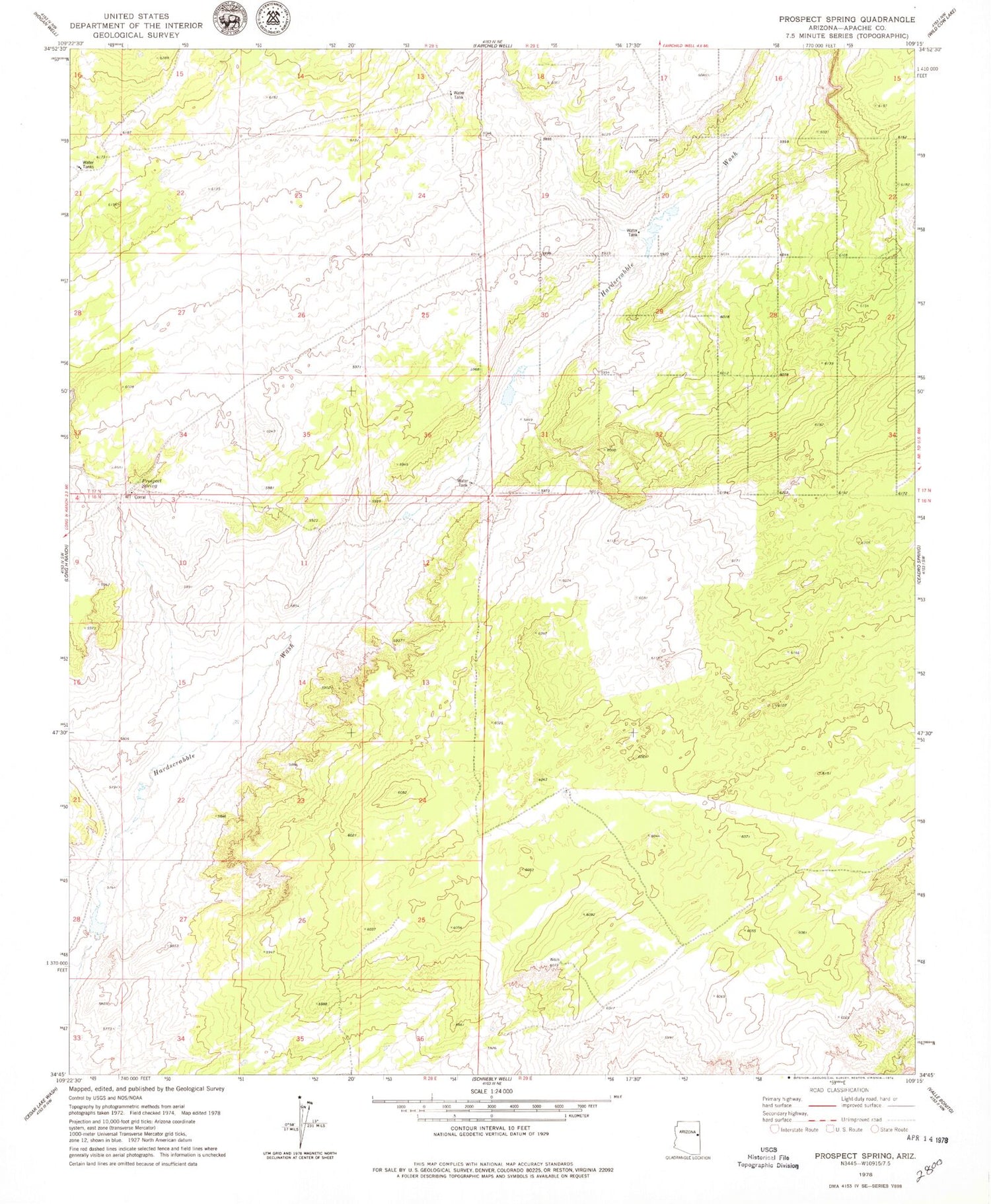 Classic USGS Prospect Spring Arizona 7.5'x7.5' Topo Map Image