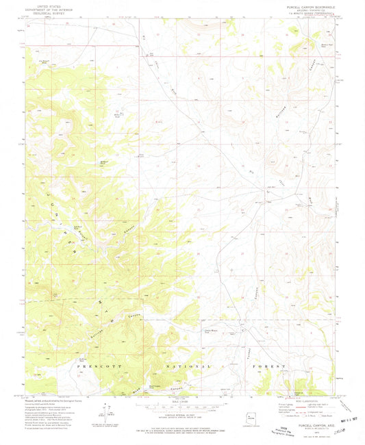 Classic USGS Purcell Canyon Arizona 7.5'x7.5' Topo Map Image
