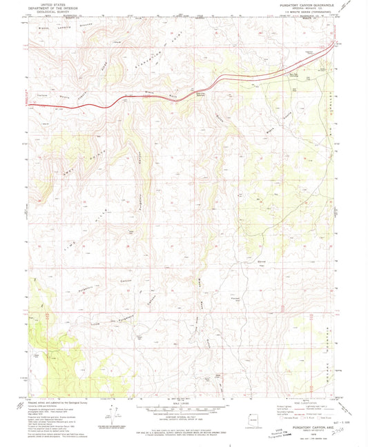 Classic USGS Purgatory Canyon Arizona 7.5'x7.5' Topo Map Image