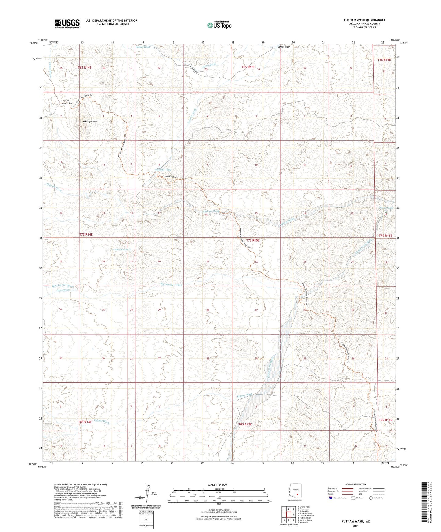 Putnam Wash Arizona US Topo Map Image
