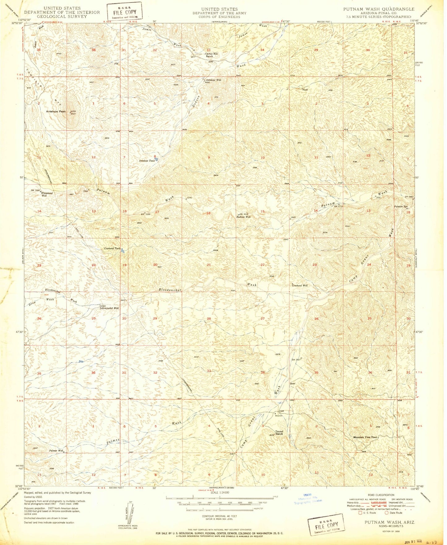 Classic USGS Putnam Wash Arizona 7.5'x7.5' Topo Map Image