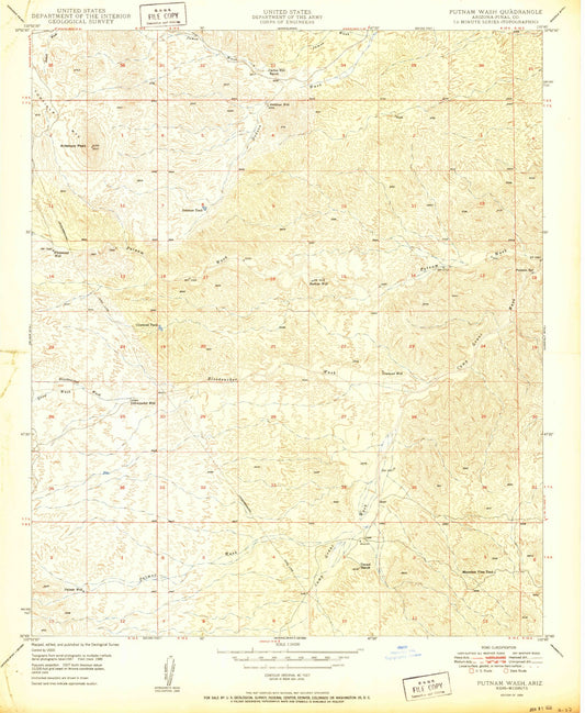 Classic USGS Putnam Wash Arizona 7.5'x7.5' Topo Map Image