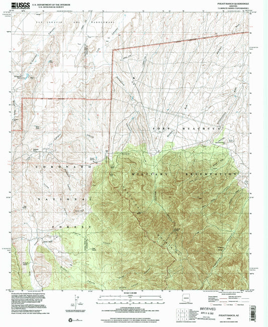 Classic USGS Pyeatt Ranch Arizona 7.5'x7.5' Topo Map Image