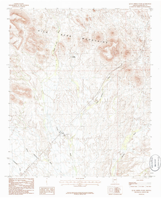 Classic USGS Quail Spring Wash Arizona 7.5'x7.5' Topo Map Image