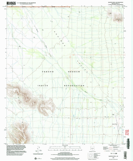 Classic USGS Queens Well Arizona 7.5'x7.5' Topo Map Image