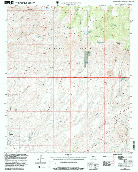 Classic USGS Rattlesnake Spring Arizona 7.5'x7.5' Topo Map Image