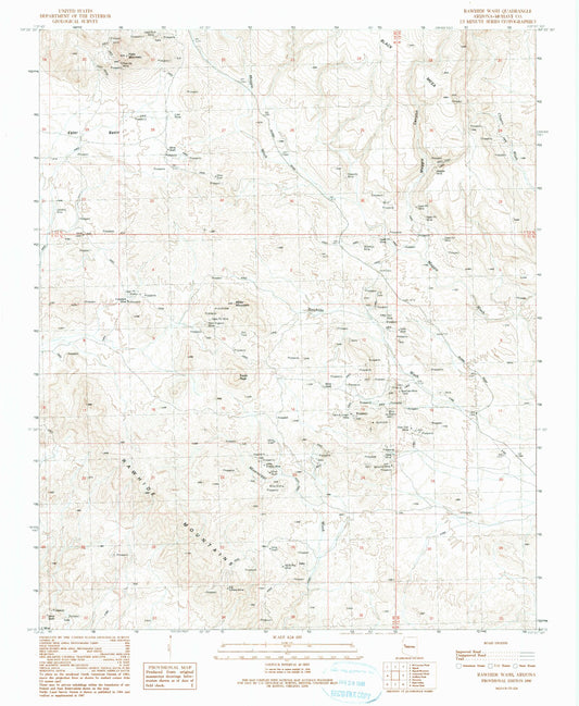 Classic USGS Rawhide Wash Arizona 7.5'x7.5' Topo Map Image