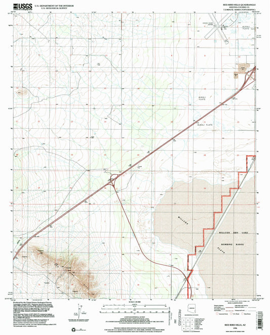 Classic USGS Red Bird Hills Arizona 7.5'x7.5' Topo Map Image