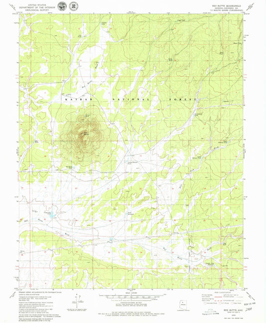Classic USGS Red Butte Arizona 7.5'x7.5' Topo Map Image