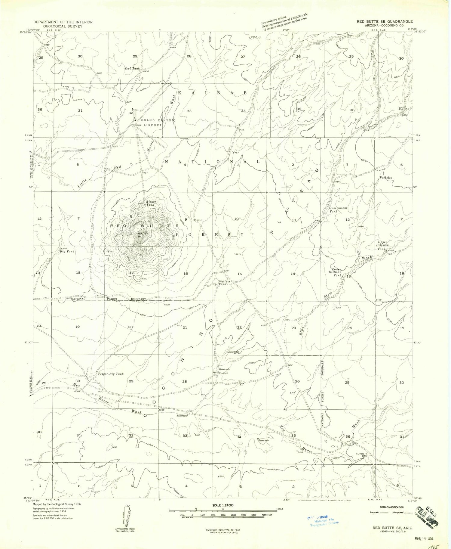 Classic USGS Red Butte Arizona 7.5'x7.5' Topo Map Image