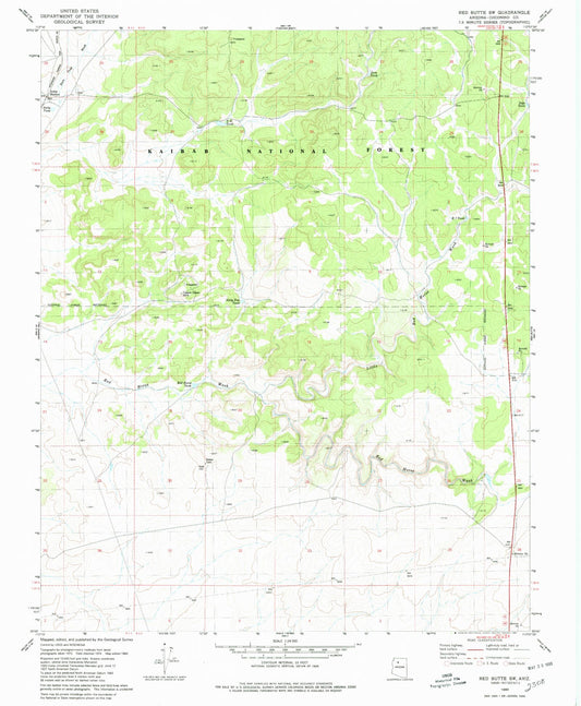 Classic USGS Red Butte SW Arizona 7.5'x7.5' Topo Map Image