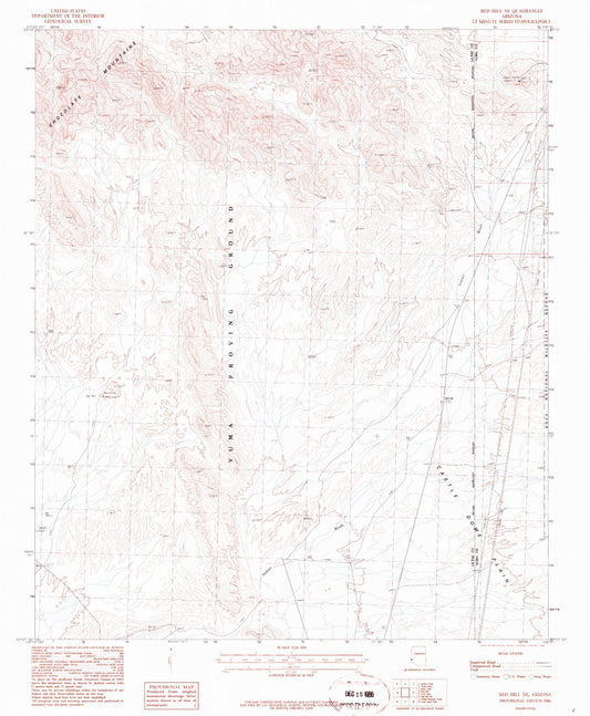 Classic USGS Red Hill NE Arizona 7.5'x7.5' Topo Map Image