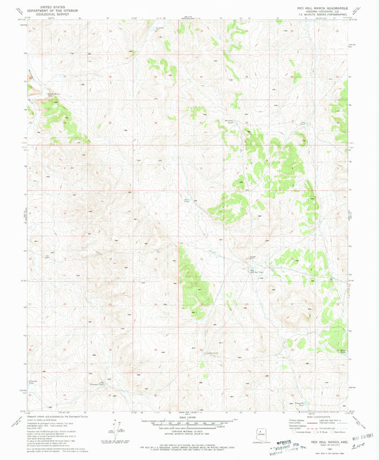 Classic USGS Red Hill Ranch Arizona 7.5'x7.5' Topo Map Image