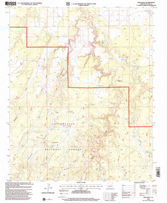 Classic USGS Red Knoll Arizona 7.5'x7.5' Topo Map Image