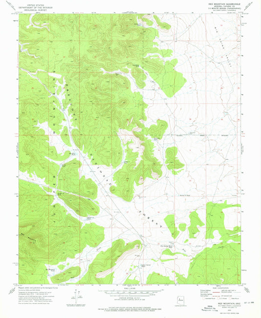 Classic USGS Red Mountain Arizona 7.5'x7.5' Topo Map Image