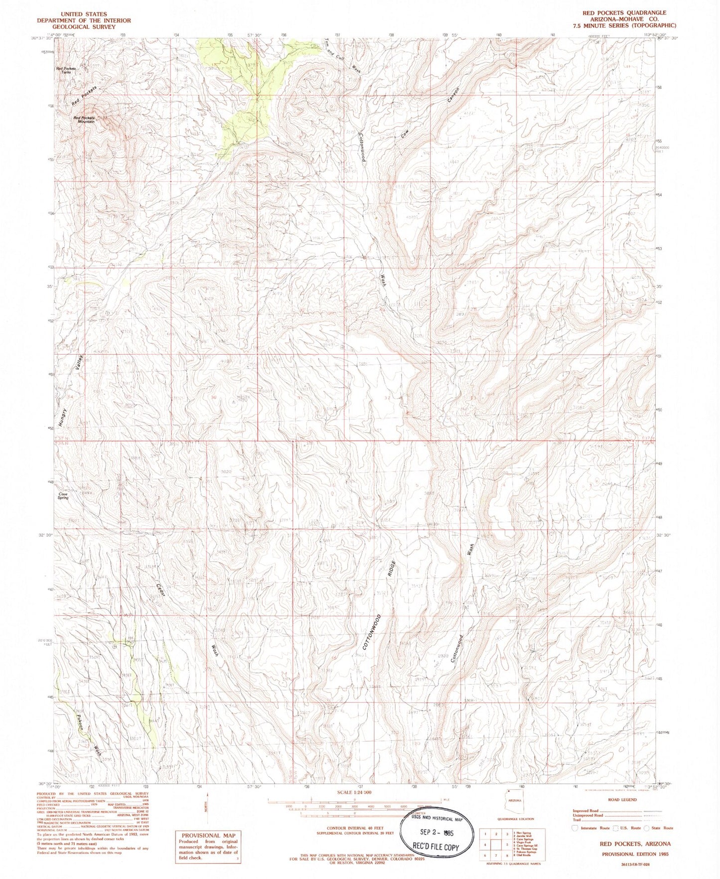 Classic USGS Red Pockets Arizona 7.5'x7.5' Topo Map Image