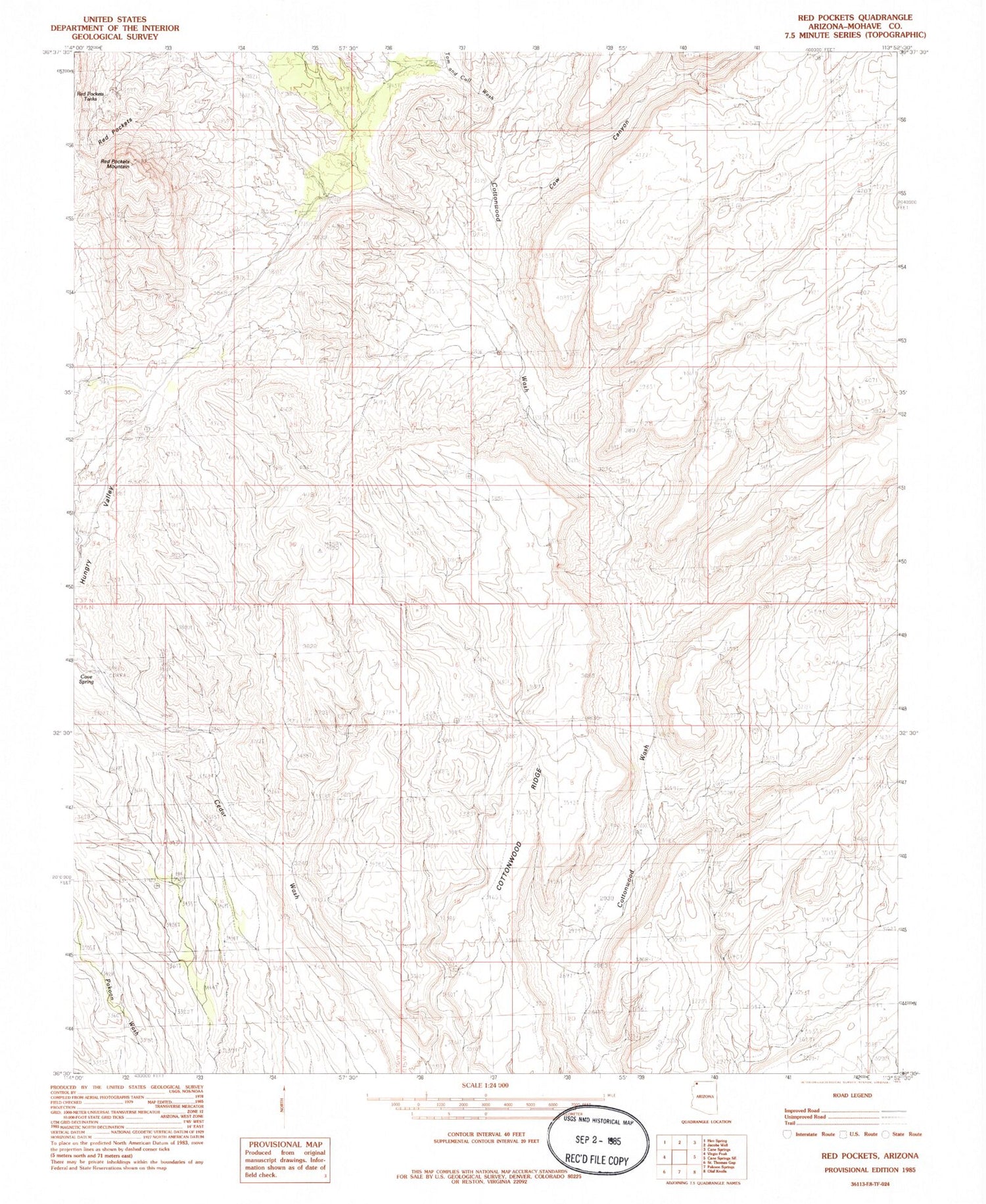 Classic USGS Red Pockets Arizona 7.5'x7.5' Topo Map Image