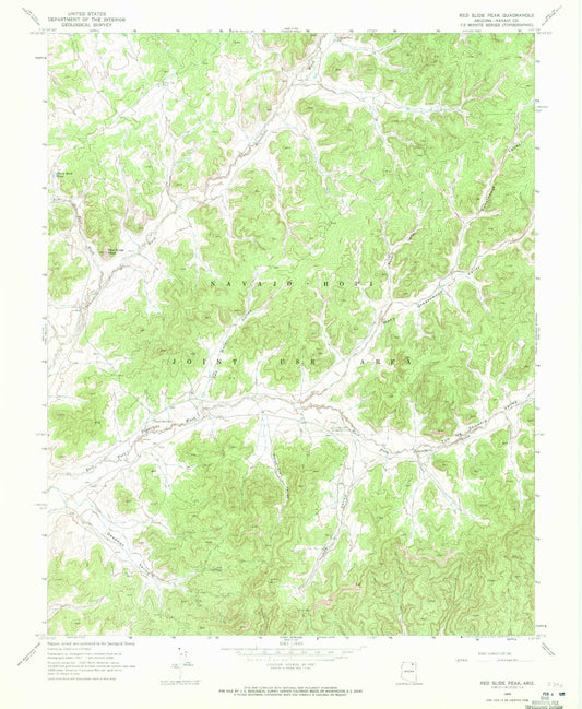 Classic USGS Red Slide Peak Arizona 7.5'x7.5' Topo Map Image