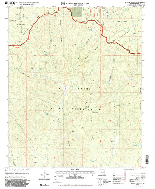 Classic USGS Red Top Mountain Arizona 7.5'x7.5' Topo Map Image