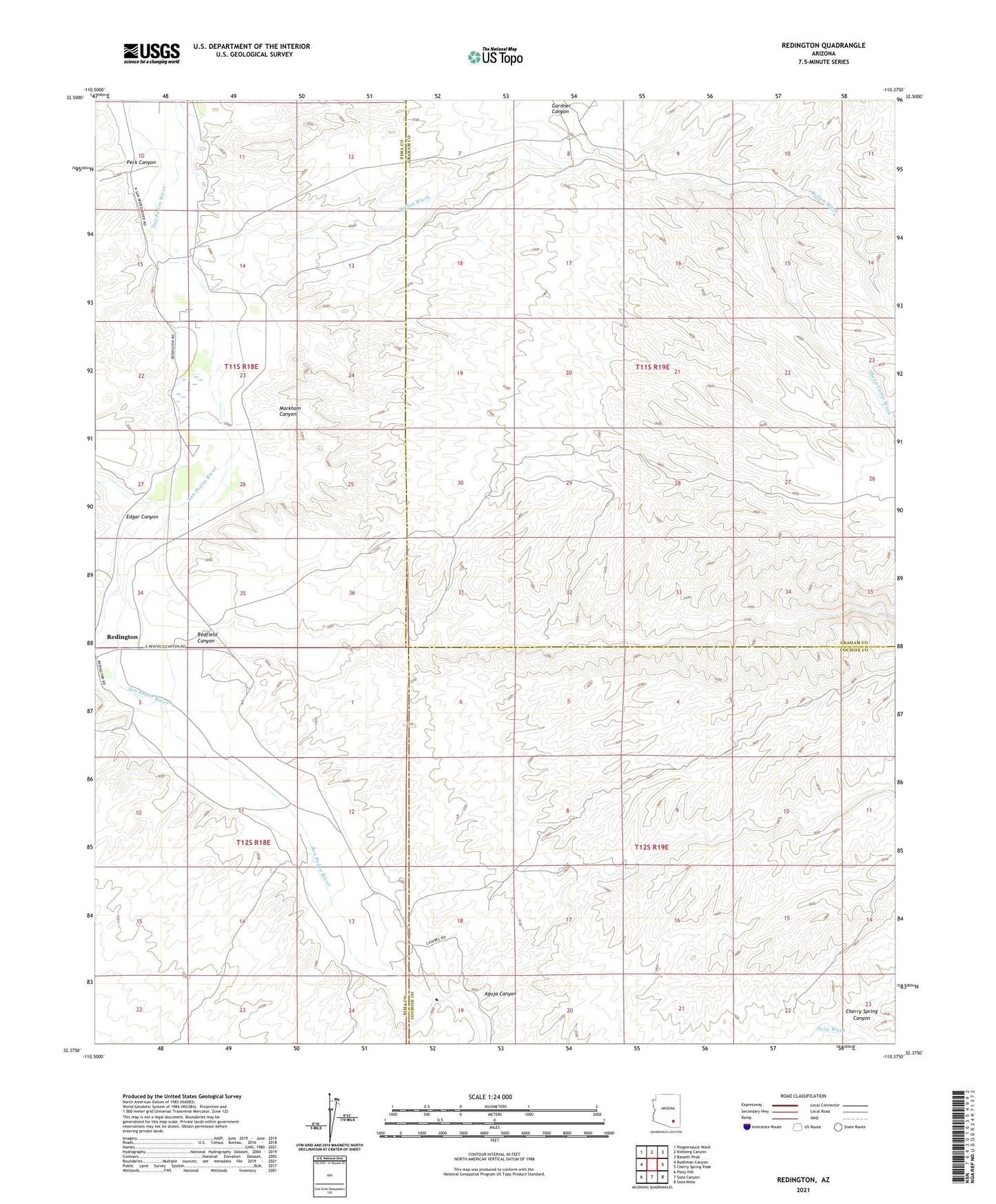 Redington Arizona US Topo Map Image