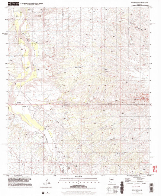Classic USGS Redington Arizona 7.5'x7.5' Topo Map Image