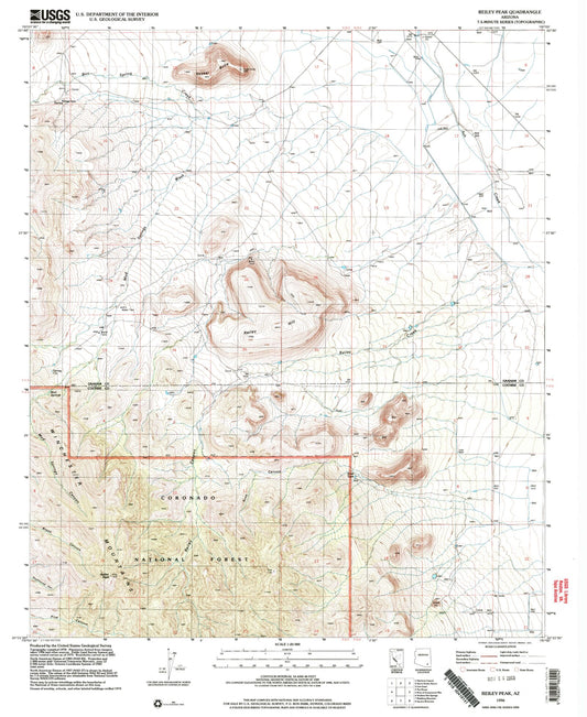 Classic USGS Reiley Peak Arizona 7.5'x7.5' Topo Map Image