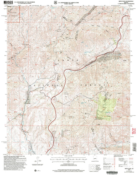 Classic USGS Reno Pass Arizona 7.5'x7.5' Topo Map Image