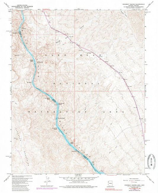 Classic USGS Ringbolt Rapids Arizona 7.5'x7.5' Topo Map Image