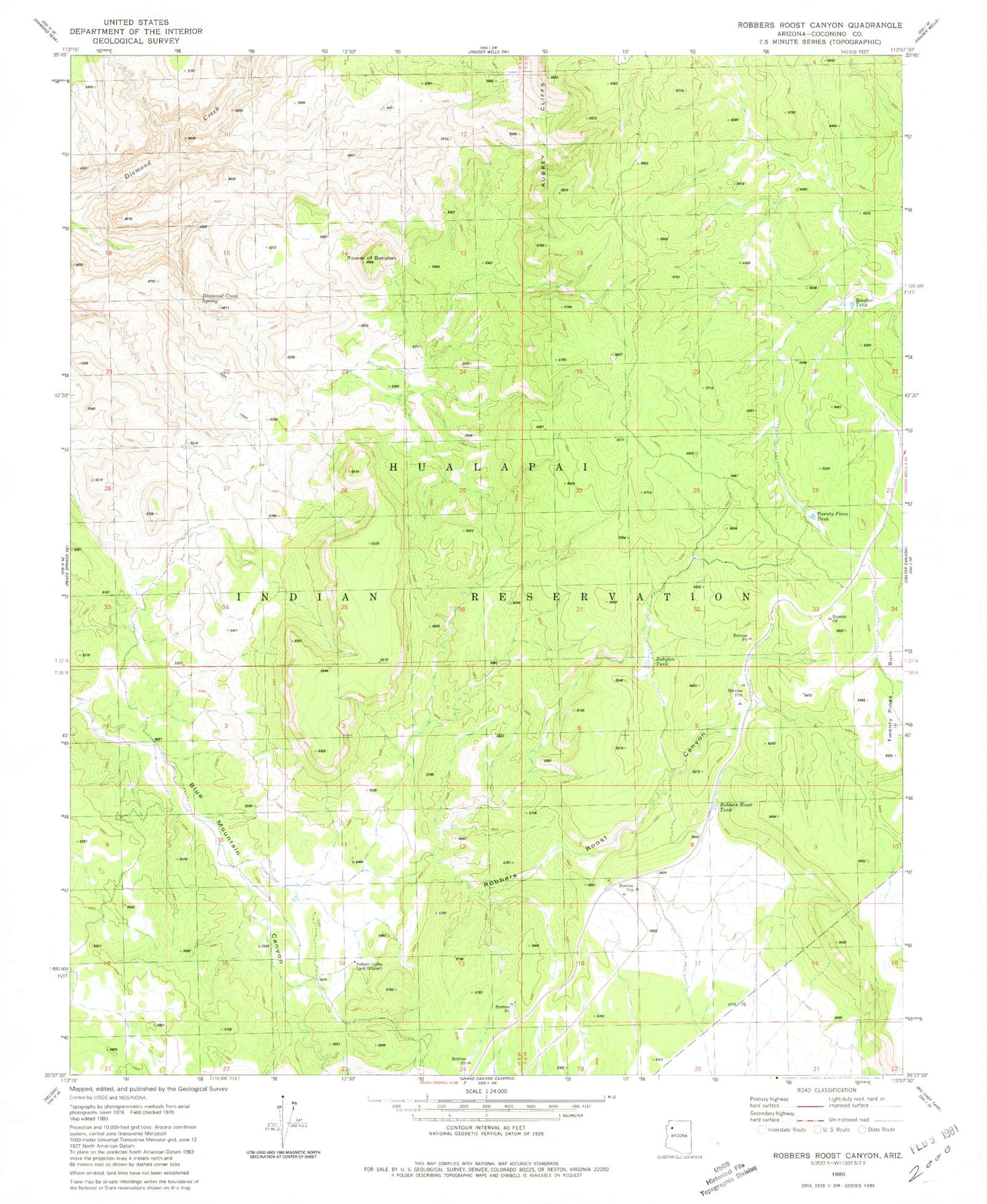 Classic USGS Robbers Roost Canyon Arizona 7.5'x7.5' Topo Map Image