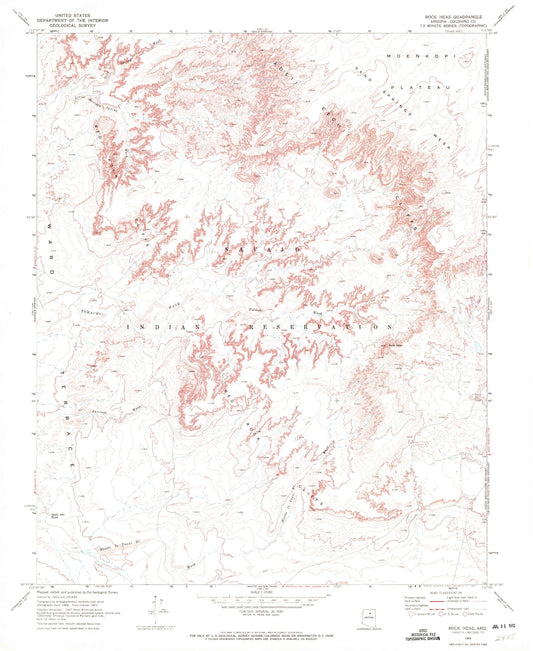 Classic USGS Rock Head Arizona 7.5'x7.5' Topo Map Image