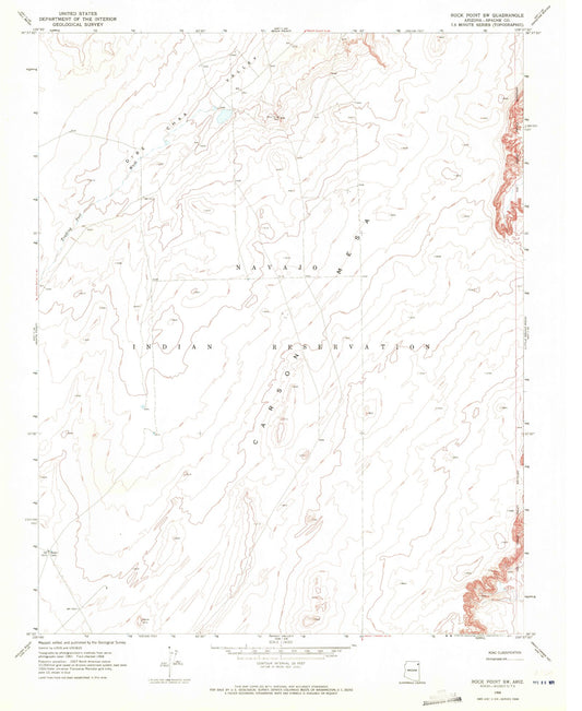 Classic USGS Rock Point SW Arizona 7.5'x7.5' Topo Map Image