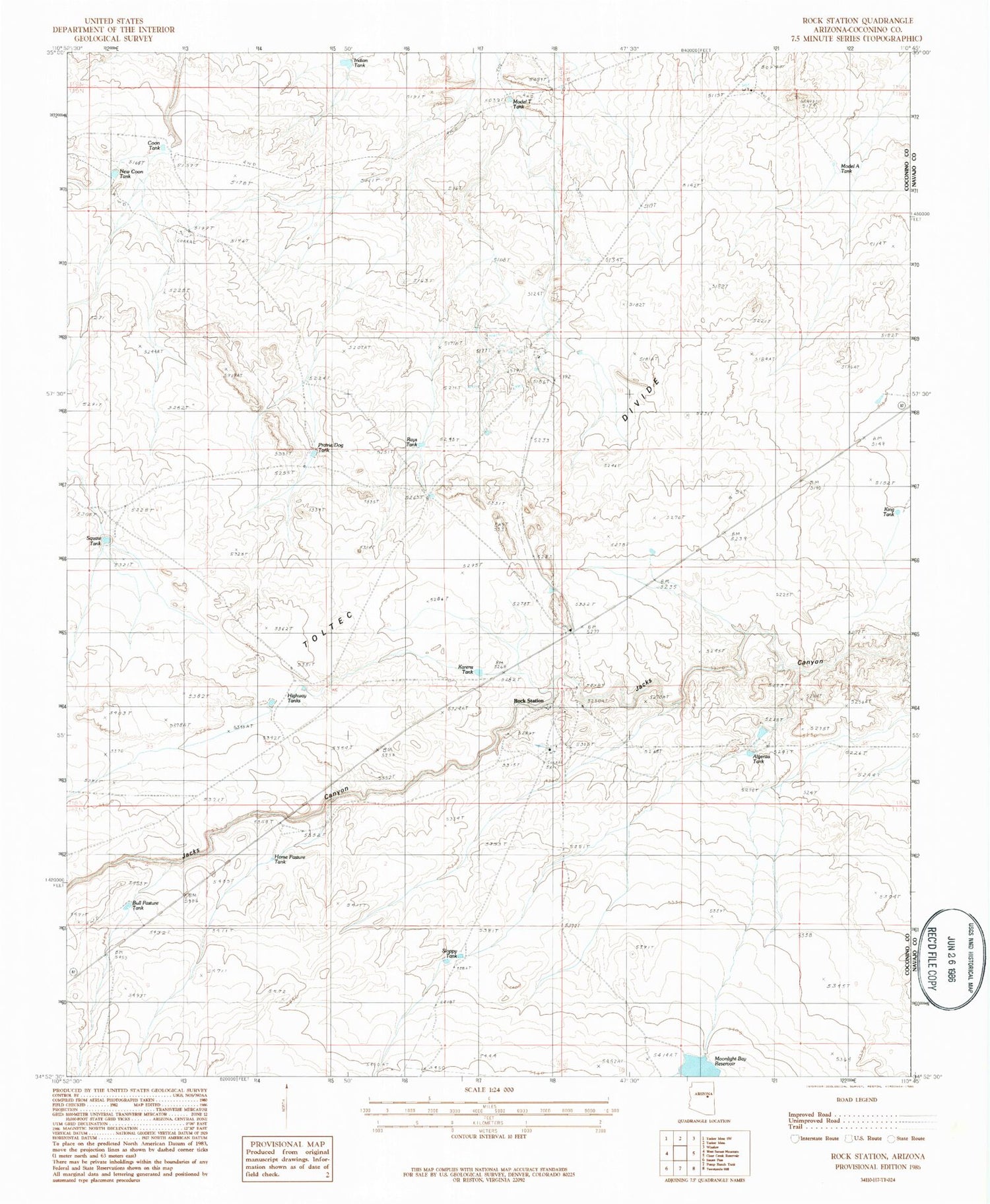 Classic USGS Rock Station Arizona 7.5'x7.5' Topo Map Image