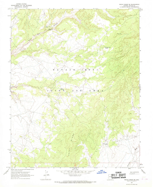 Classic USGS Rocky Ridge NE Arizona 7.5'x7.5' Topo Map Image