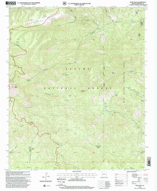 Classic USGS Rose Peak Arizona 7.5'x7.5' Topo Map Image