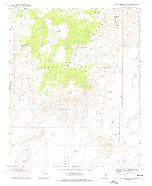 Classic USGS Rotten Bananas Butte Arizona 7.5'x7.5' Topo Map Image