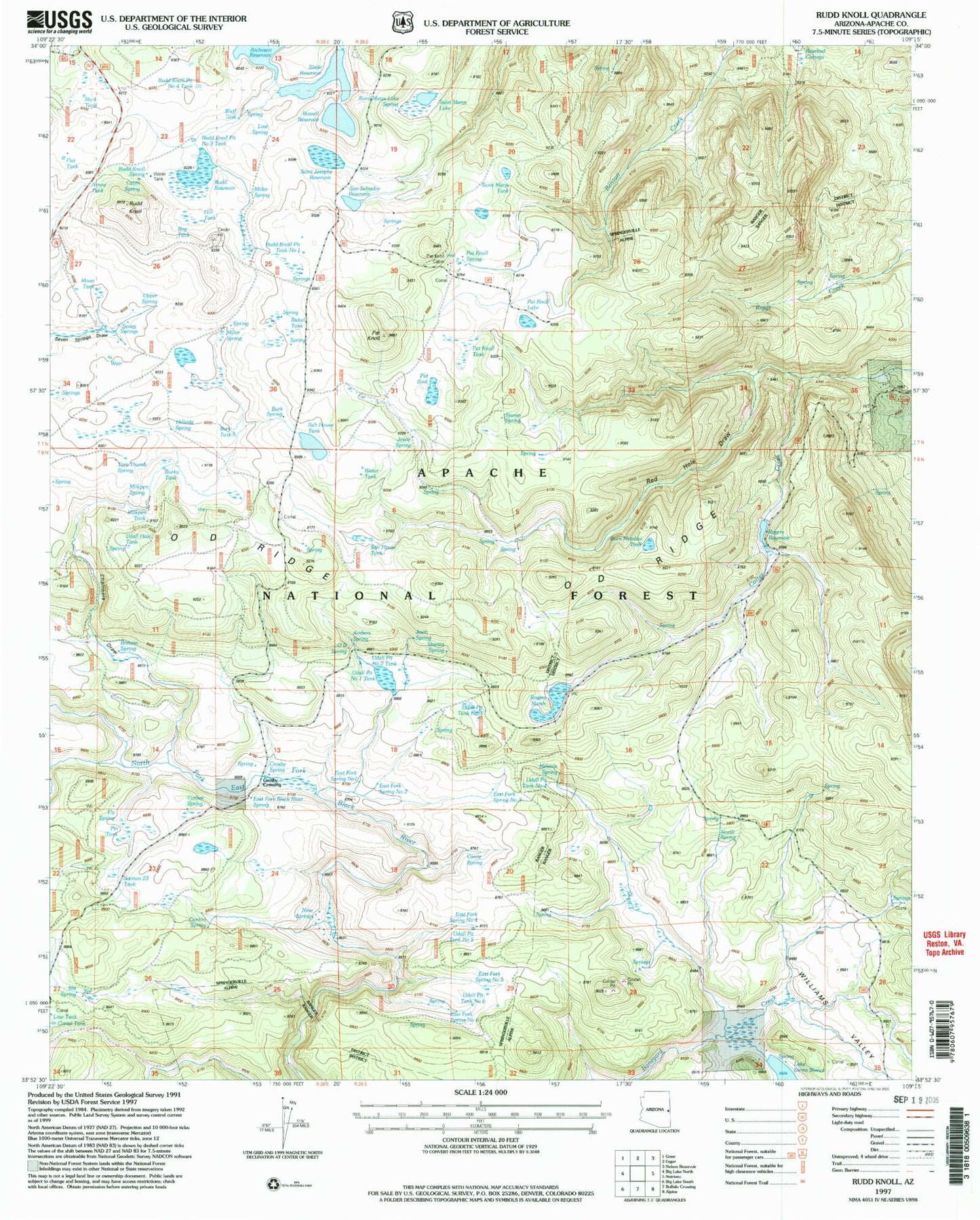 Classic USGS Rudd Knoll Arizona 7.5'x7.5' Topo Map Image