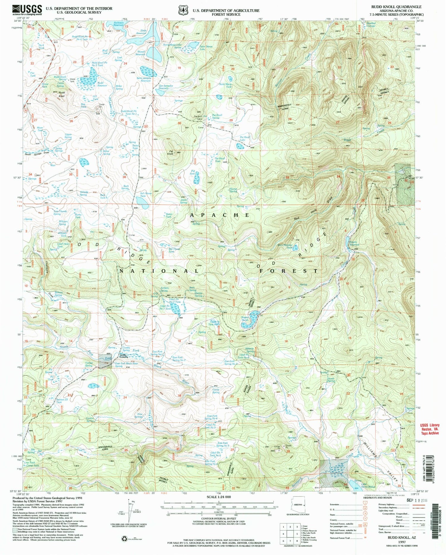 Classic USGS Rudd Knoll Arizona 7.5'x7.5' Topo Map Image