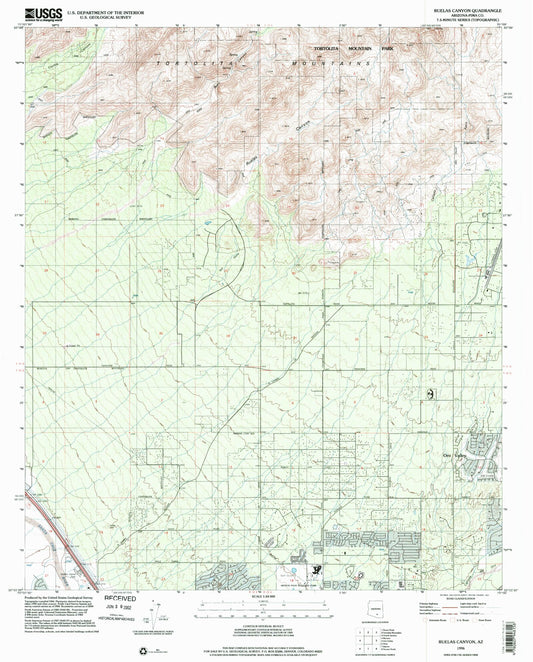 Classic USGS Ruelas Canyon Arizona 7.5'x7.5' Topo Map Image