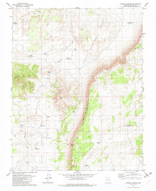 Classic USGS Russell Spring Arizona 7.5'x7.5' Topo Map Image