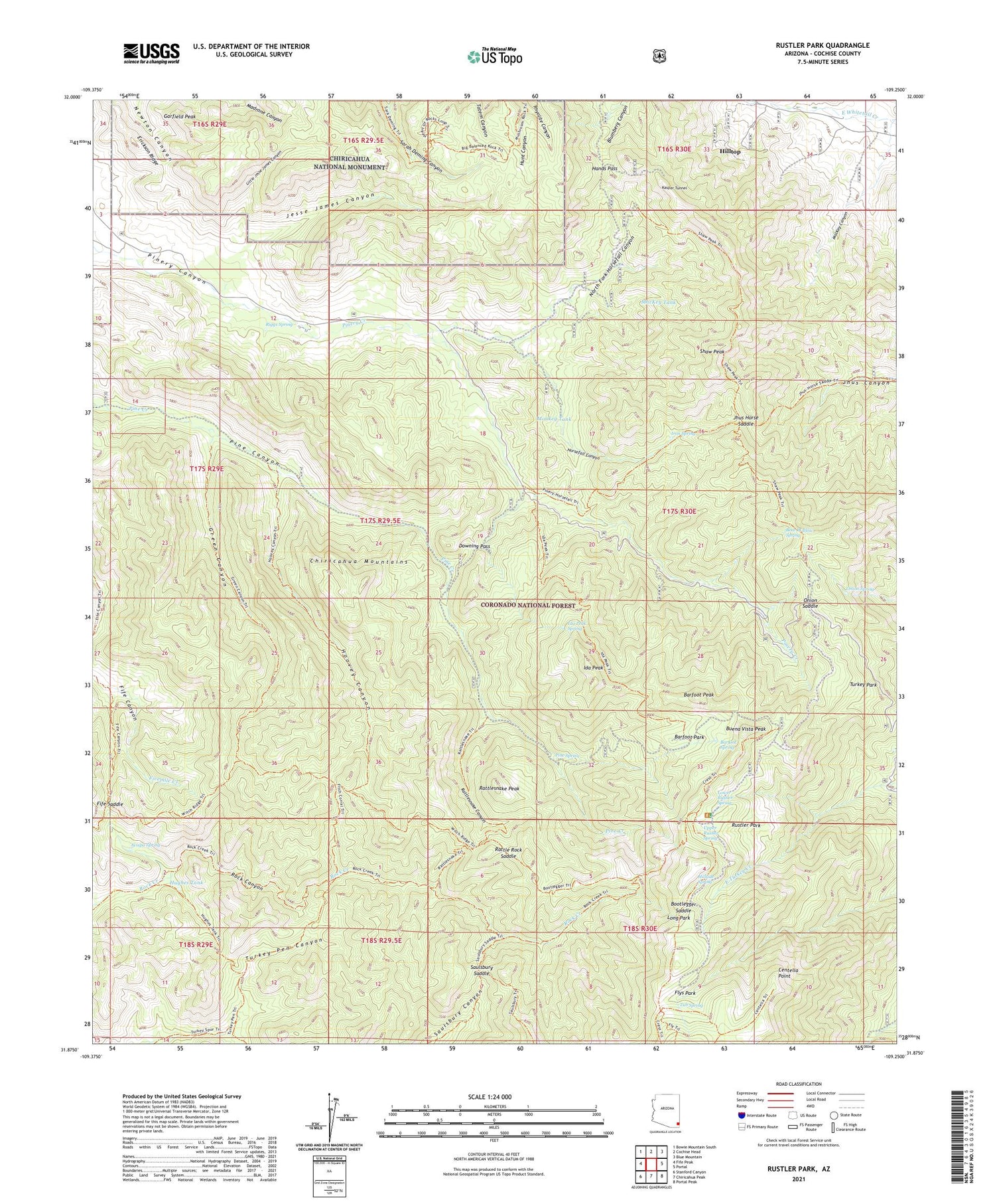 Rustler Park Arizona US Topo Map Image