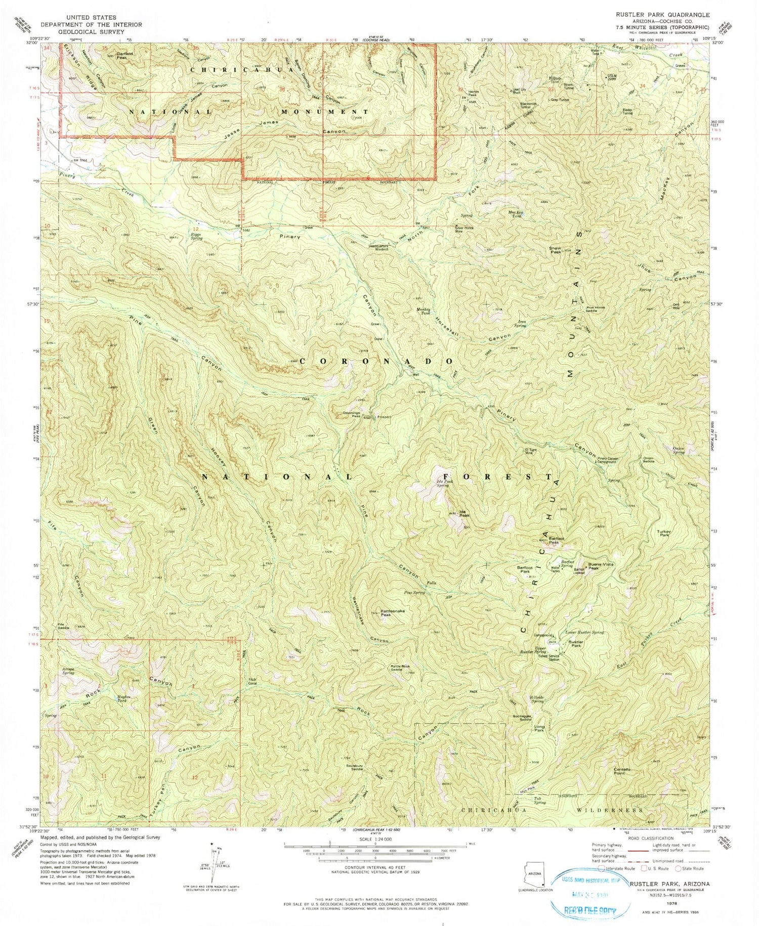 Classic USGS Rustler Park Arizona 7.5'x7.5' Topo Map Image