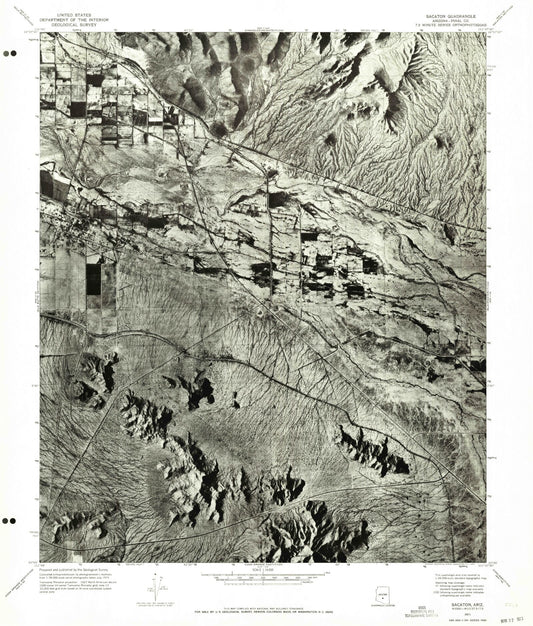 Classic USGS Sacaton Arizona 7.5'x7.5' Topo Map Image