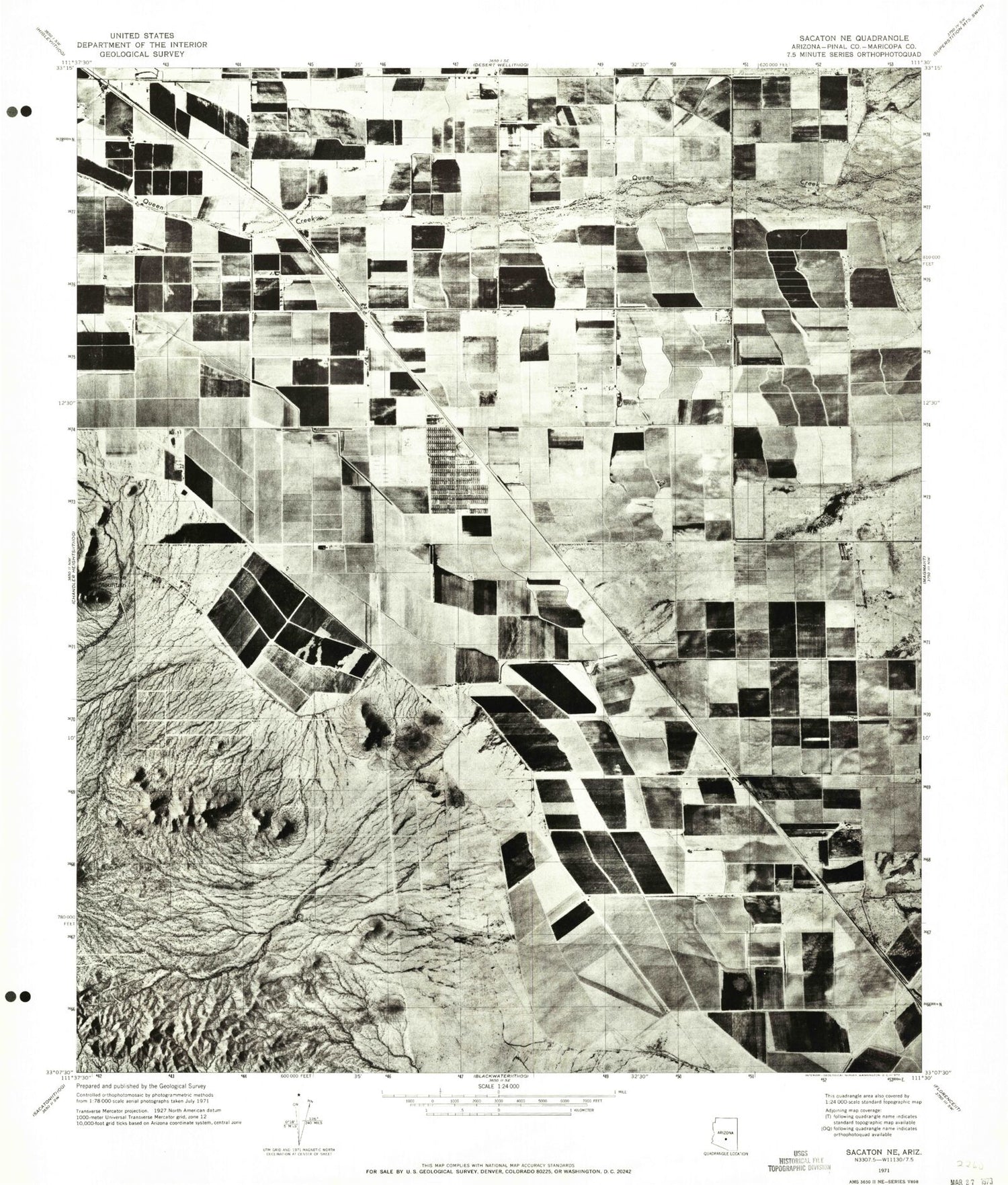 Classic USGS Sacaton NE Arizona 7.5'x7.5' Topo Map Image