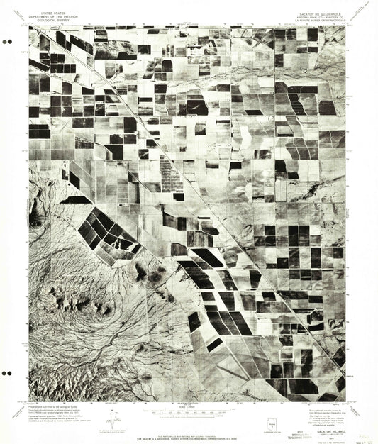 Classic USGS Sacaton NE Arizona 7.5'x7.5' Topo Map Image