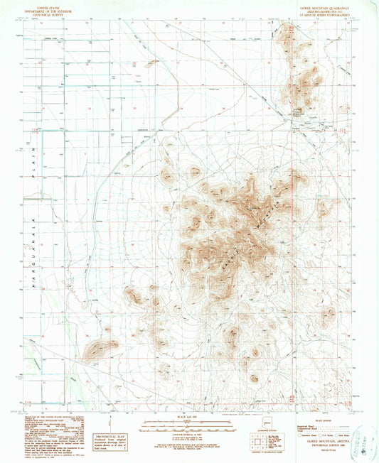 Classic USGS Saddle Mountain Arizona 7.5'x7.5' Topo Map Image