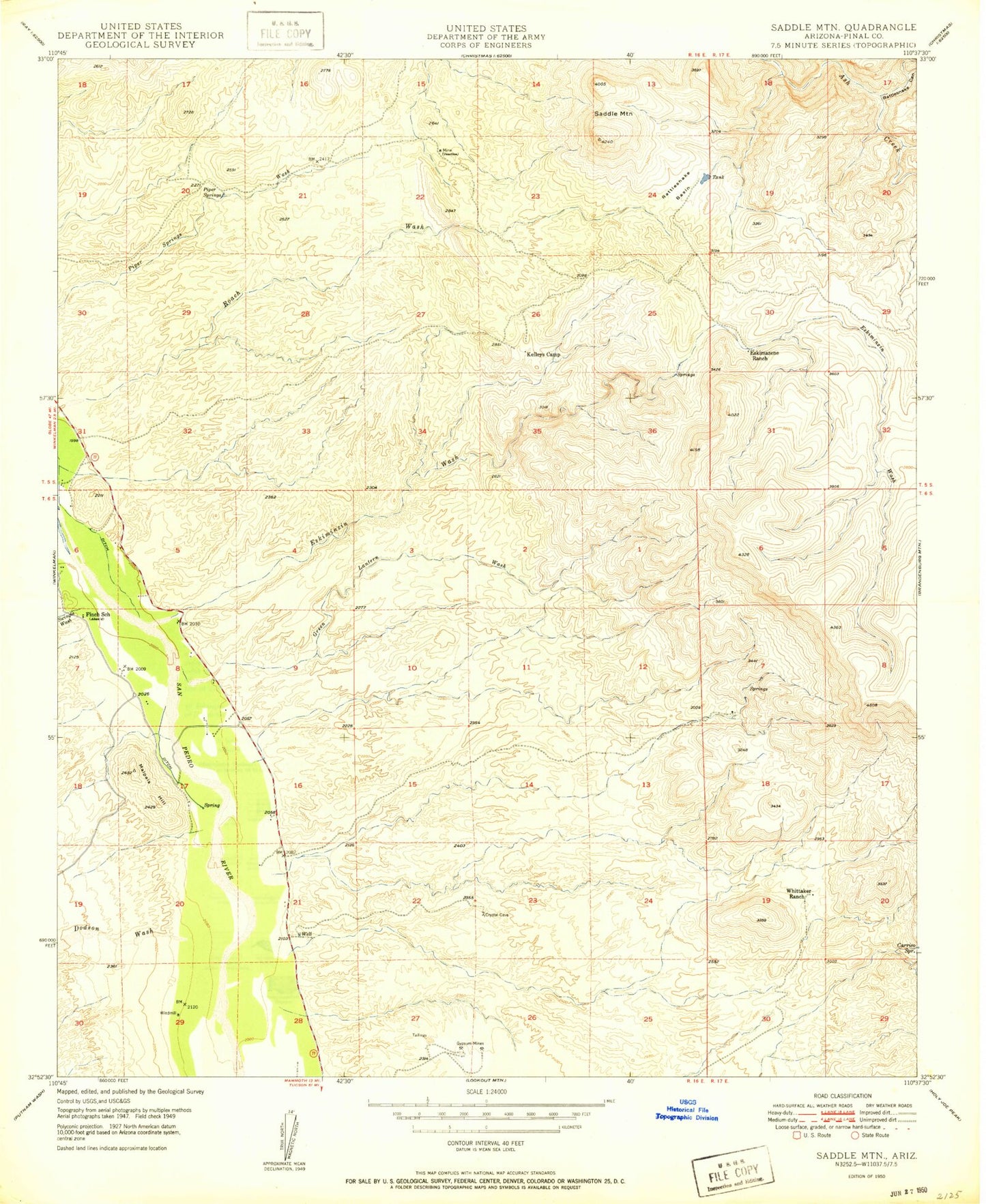 Classic USGS Dudleyville Arizona 7.5'x7.5' Topo Map Image