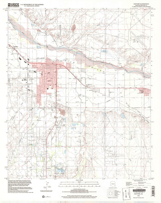 Classic USGS Safford Arizona 7.5'x7.5' Topo Map Image