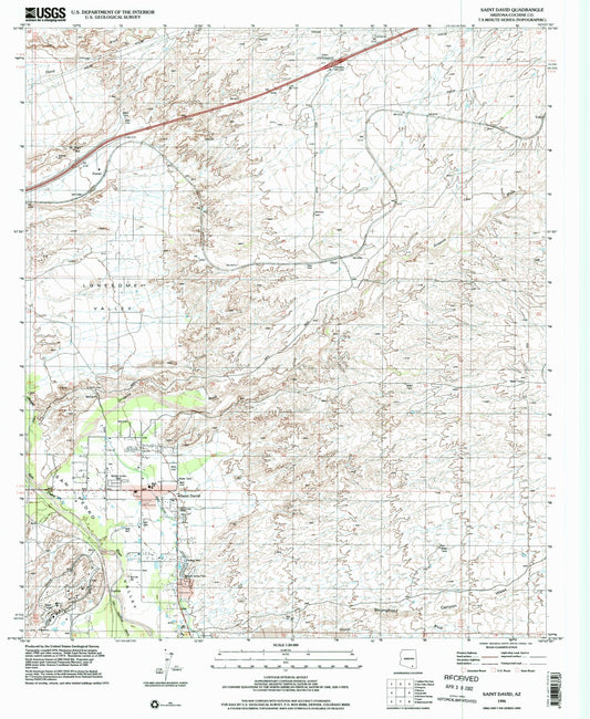 Classic USGS Saint David Arizona 7.5'x7.5' Topo Map Image