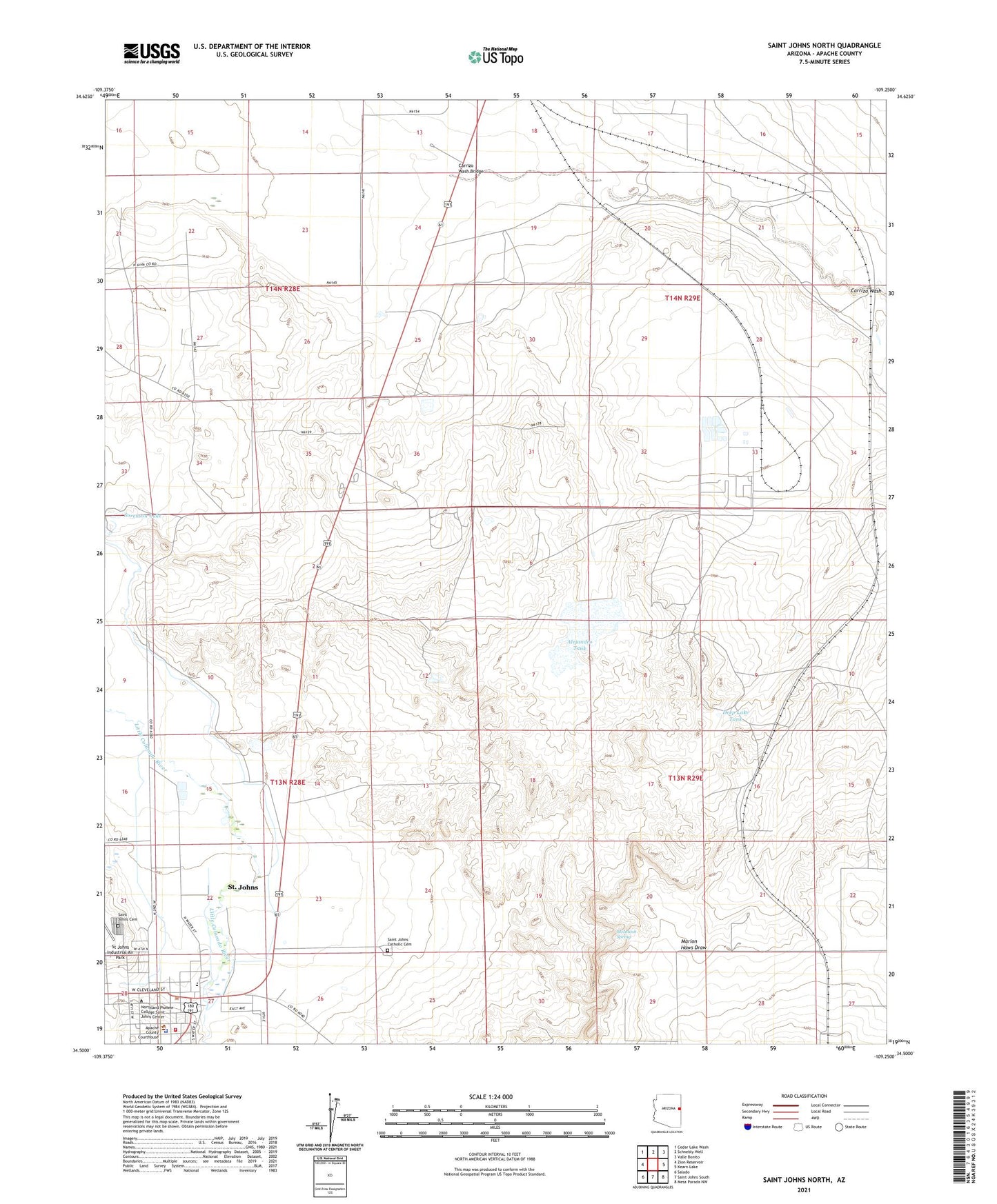 Saint Johns North Arizona US Topo Map Image